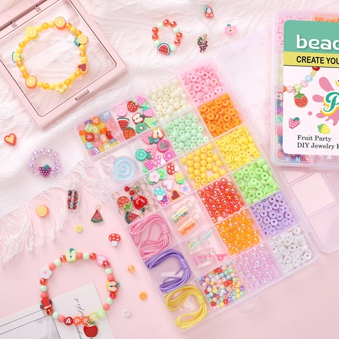 DIY Jewelry Making Kit Fruit Theme Polymer Clay Beads Alphabet Charms For Bracelet Necklace Earring Crafting Kit