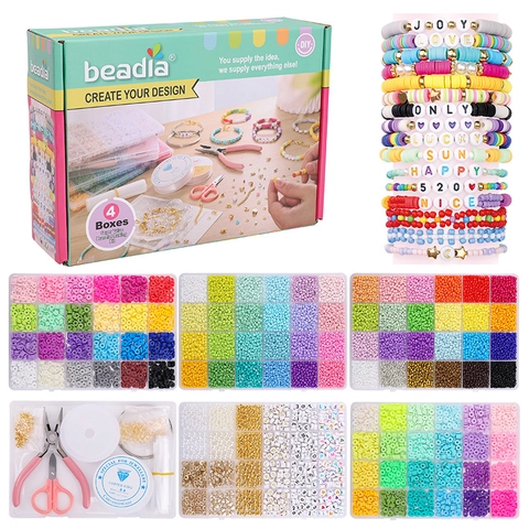 DIY Schmuckherstellung Kit Für Kinder Erwachsene Glasperlen Polymerton Heishi Perlen Buchstaben Perlen Mit Zange Faden Schnur