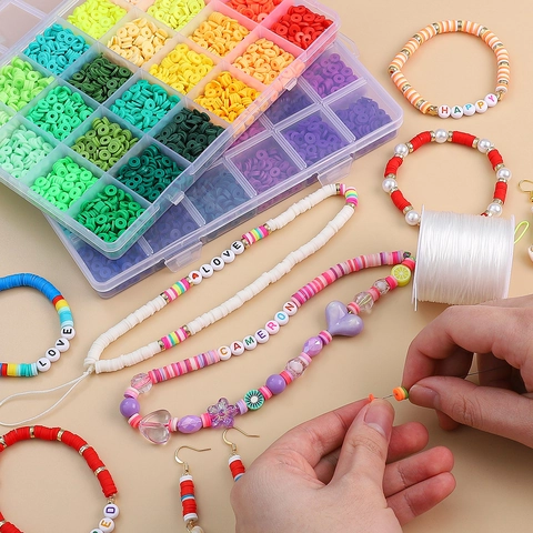 DIY Polymer-Ton Perlen Set Schmuckherstellungsset Heishi-Perlen Und Buchstabenperlen Und Gummischnur Und Aufbewahrungsbox