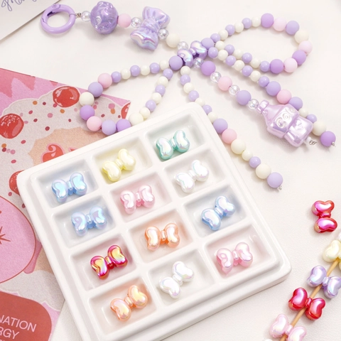 Iridescent Acrylic Bow Beads For DIY Jewelry Making Colorful Electroplated Bowknot Accessories For Bracelet Necklace Handcraft
