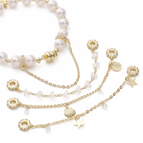 Gold Silver Plated Copper Rhinestone Safety Chain For Bracelet Necklace Making Star Moon Shell Artificial Pearl DIY Jewelry Connectors Findings For Women
