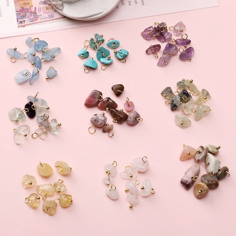 5-10mm Unregelmäßige Naturstein Edelstein Anhänger Mit Goldlegierung Ösen Für DIY Schmuckherstellung Halskette Ohrring Zubehör