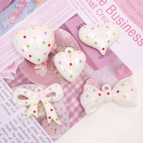 Colorful Polka Dot Acrylic Heart Bow Charms For DIY Jewelry Making Handmade Pendants For Necklace Bracelet Keychain