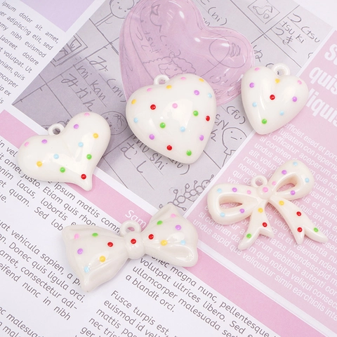 Colorful Polka Dot Acrylic Heart Bow Charms For DIY Jewelry Making Handmade Pendants For Necklace Bracelet Keychain