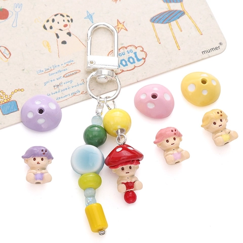 Cute Alloy Enamel Mushroom Doll Pendant Set For DIY Jewelry Making Cartoon Baby Mushroom Cap Beads Craft Accessories