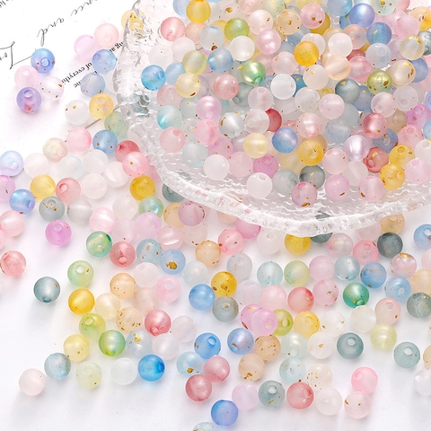 Gefrostete Acryl Rundperlen Mit Goldfolie Für DIY Schmuckherstellung Handyketten Armbänder Macaron Farben