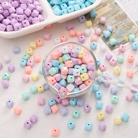 Perles En Vrac Cubiques En Acrylique Couleur Unie Macaron Perles Intercalaires Carrées Géométriques Pour Fabrication De Bijoux Collier Bracelet DIY