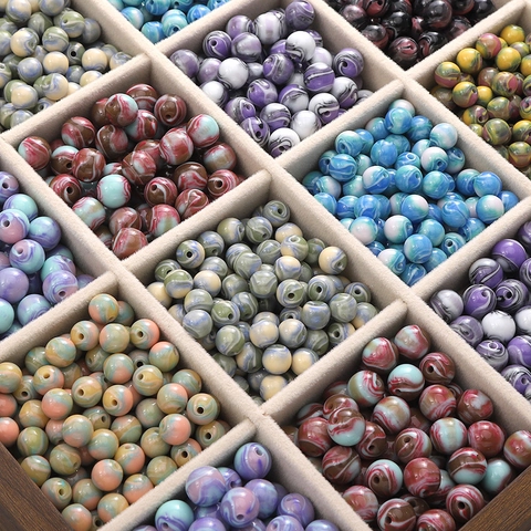 Perles Rondes en Résine Style Peinture à l'Huile Texture Marbre Couleurs Mixtes Perles de Création de Bijoux DIY pour Bracelet