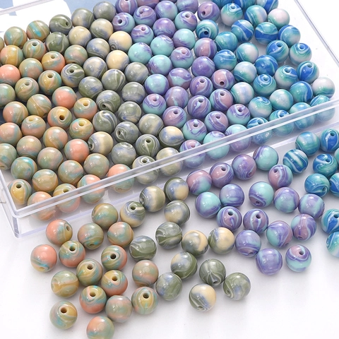 Perles Rondes en Résine Style Peinture à l'Huile Texture Marbre Couleurs Mixtes Perles de Création de Bijoux DIY pour Bracelet
