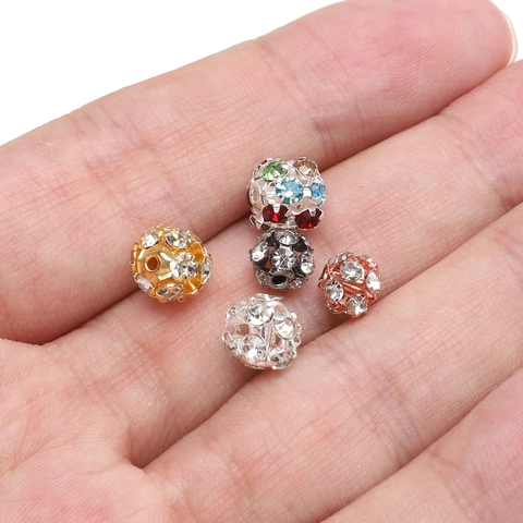 Copper Micro Pave Rhinestone Disco Ball Beads Metal Spacer Beads For DIY Jewelry Making Bracelet Necklace Findings Craft