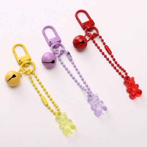 Cute Gummy Bear Acrylic Pendant With Colorful Metal Ball Chain Cartoon Animal Bag Accessories For DIY Keychains Decoration