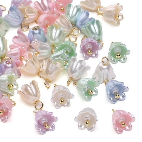 Acrylic Artificial Pearl Lily Of The Valley Flower Pendants DIY Jewelry Beads Accessories For Necklace Earrings Making Craft Handwork