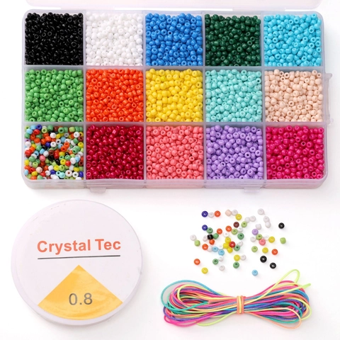 DIY Jewelry Making Kit Multicolor Glass Seed Beads Acrylic Alphabet Heart Smile Face Beads With Elastic String Handcraft Set