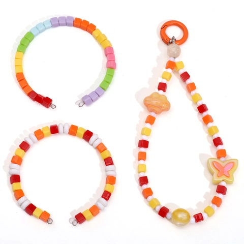 Perle a Cubo in Acrilico Tinta Unita Accessori per Braccialetti Fai-da-te Catene per Cellulari Materiale Distanziatori Quadrati