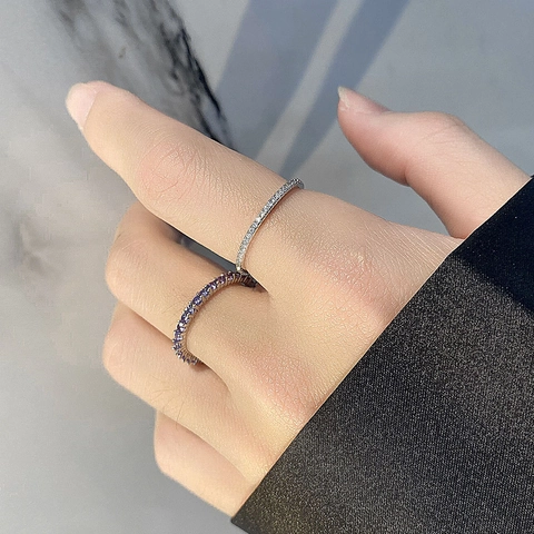 S925 Sterling Silver Eternity Ring For Women Minimalist Stackable Cubic Zirconia Thin Band Ring 18K Gold Plated Fashion Jewelry