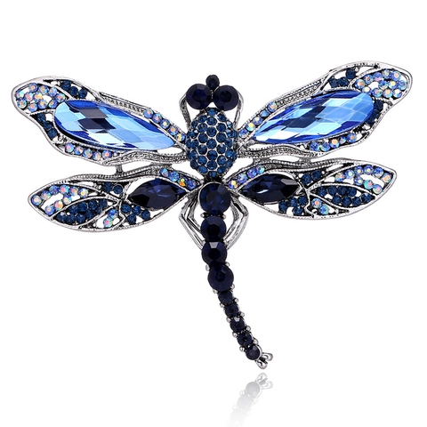 Spilla Libellula in Lega Vintage Con Cristallo Blu Strass Elegante Spilla Animale per Donna Matrimonio Banchetto Festa Gioielli