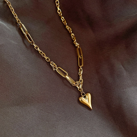 Heart Pendant Necklace Stainless Steel Irregular Paperclip Chain Minimalist Trendy Clavicle Chain Jewelry For Women