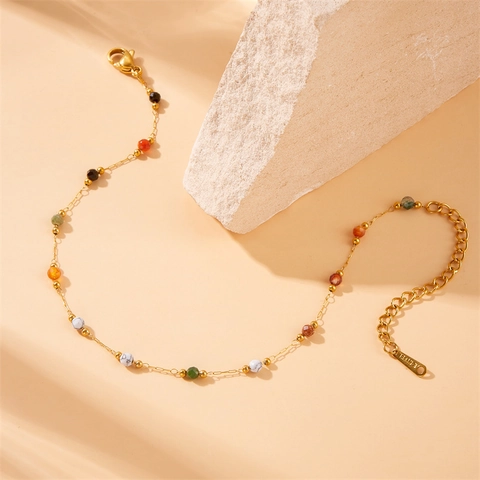 Bohemian Anklet Stainless Steel Colorful Bead Chain Minimalist Summer Beach Jewelry For Women