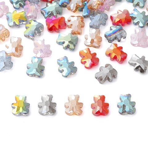 Faceted Glass Bear Beads Iridescent Crystal Animal Loose Beads DIY Bracelet Necklace Accessory For Jewelry Making