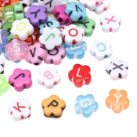 Acrylic Plum Blossom Flower Letter Beads For DIY Jewelry Making Colorful Handmade Alphabet Beads For Bracelet Necklace Craft Accessories