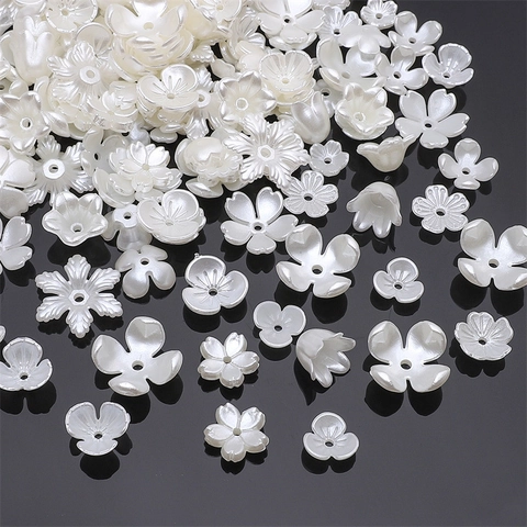 ABS Artificial Pearl Flower Beads For Jewelry Making DIY Handcraft Petal Spacer Beads White Pearlescent Floral Charms