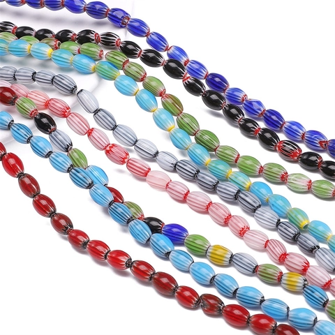 Perles en Verre Millefiori Vintage Ovales à Rayures Chevron Perles d'Espacement en Vrac pour la Fabrication de Bijoux DIY Bracelet Collier Fait à la Main