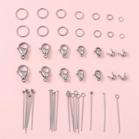 Kit d'Apprêts DIY pour la Fabrication de Bijoux en Acier Inoxydable Fermoirs Mousquetons Anneaux pour Colliers Bracelets