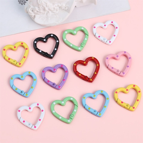 Colorful Polka Dot Heart Shape Alloy Spring Buckle For DIY Keychain Jewelry Making Handmade Bag Accessories Hook Decoration