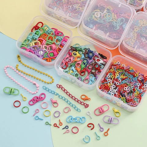 Kit de Accesorios para Crear Joyas DIY Pasadores de Ojo Anillos de Salto Abiertos Cierres de Langosta Cadenas de Bolas Material Artesanía