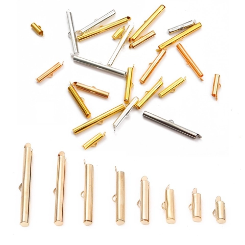 Metal Slide On End Tubes Multi-Strand Connectors End Bar Slide Clasps For DIY Jewelry Making Bracelet Necklace Findings Gold Silver Polished