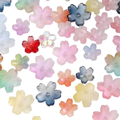 Frosted Gradient Cherry Blossom Glass Beads For DIY Bracelet Necklace Jewelry Making Handmade Floral Loose Spacer Beads