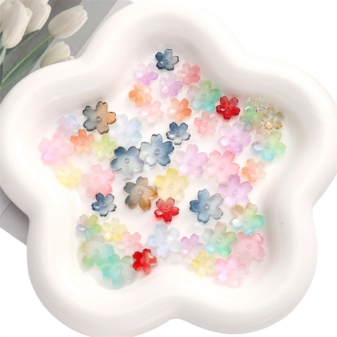 Frosted Gradient Cherry Blossom Glass Beads For DIY Bracelet Necklace Jewelry Making Handmade Floral Loose Spacer Beads