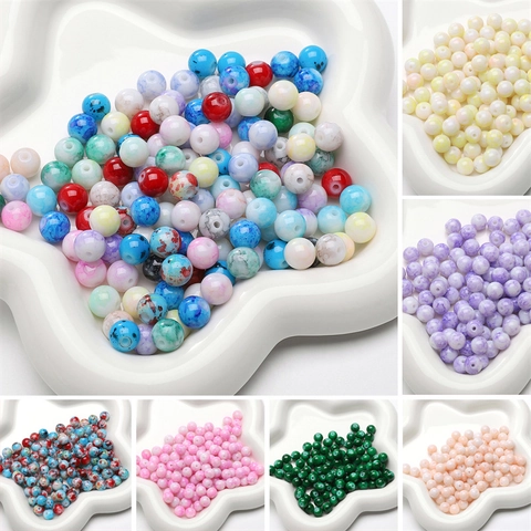8mm Glazen Ronde Kralen Marmeren Textuur Overvloeiend Effect Ronde Tussenkralen Voor DIY Sieraden Maken Armband Ketting Accessoire