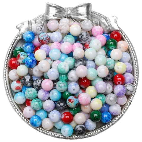 8mm Glazen Ronde Kralen Marmeren Textuur Overvloeiend Effect Ronde Tussenkralen Voor DIY Sieraden Maken Armband Ketting Accessoire