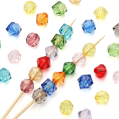 Perles Facettées en Acrylique Rond Rhomboïdal Forme Cube pour Bracelet de Bricolage Chaîne de Téléphone Bijoux Accessoires