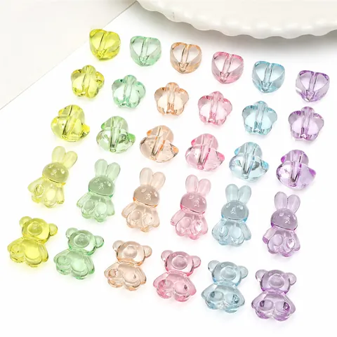 Transparent Acrylic Shaped Beads Mixed Candy Colors Heart Bear Rabbit Flower Duck Beads For DIY Phone Chain Keychain Accessories Handmade Jewelry Making