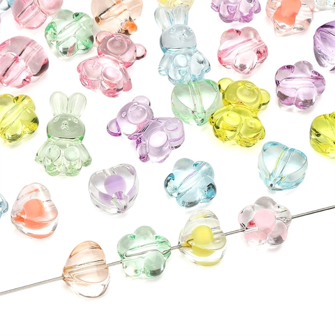 Transparent Acrylic Shaped Beads Mixed Candy Colors Heart Bear Rabbit Flower Duck Beads For DIY Phone Chain Keychain Accessories Handmade Jewelry Making
