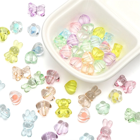 Transparente Acryl Bonbonfarbene Lose Perlen DIY Handgefertigte Bär Hase Herz Blume Ente Form Schmuckherstellung Zubehör