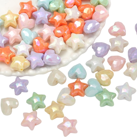 Perline Iridescenti in Acrilico a Forma di Stella e Cuore per Creazione Gioielli Fai da Te Bracciale Collana Ciondolo Telefono Colori Pastello
