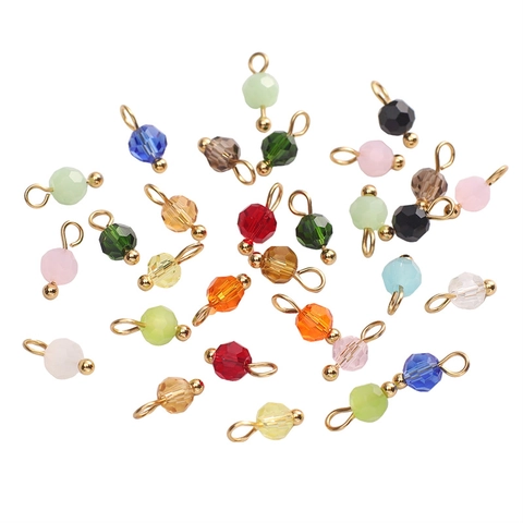 Faceted Glass Round Bicone Bead Pendants 4mm Gold Alloy Loop For DIY Jewelry Making Necklace Bracelet Charms Accessories