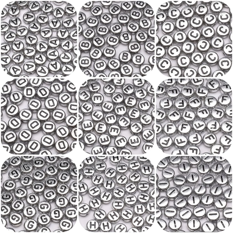 Silver Acrylic Alphabet Beads Flat Round Black Letter Spacer Beads For DIY Bracelet Necklace Handmade Jewelry Making Accessory