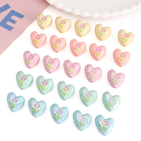 Acrylic Iridescent Pearlescent Heart Tulip Beads Round Disc Flower Checkerboard Beads DIY Jewelry Making Accessories Bracelet Necklace Handmade Material