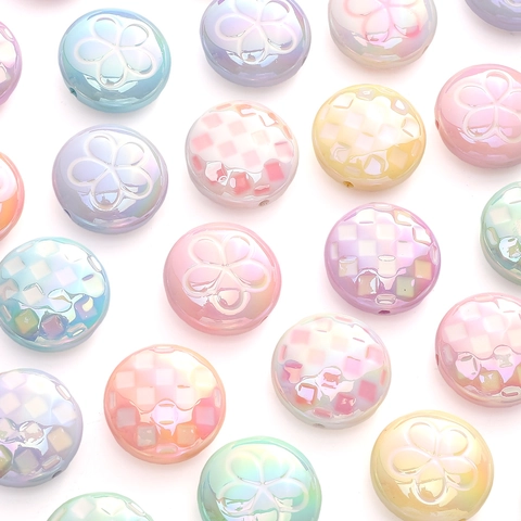 Acrylic Iridescent Pearlescent Heart Tulip Beads Round Disc Flower Checkerboard Beads DIY Jewelry Making Accessories Bracelet Necklace Handmade Material