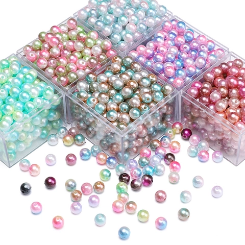 ABS Artificial Pearl Beads Gradient AB Color Round Loose Beads For DIY Jewelry Making Handmade Crafts Accessories