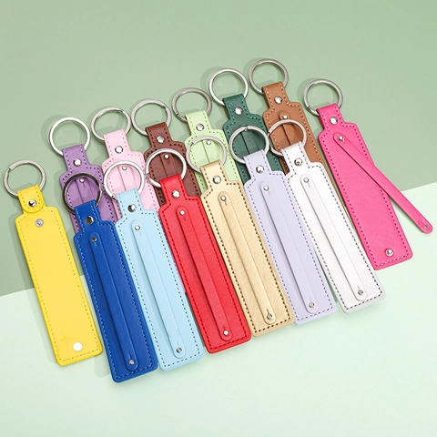 Minimalist Faux Leather Strip Keychain With Metal Ring And Rivet Detail Durable Bag Charm DIY Accessory For Daily Use