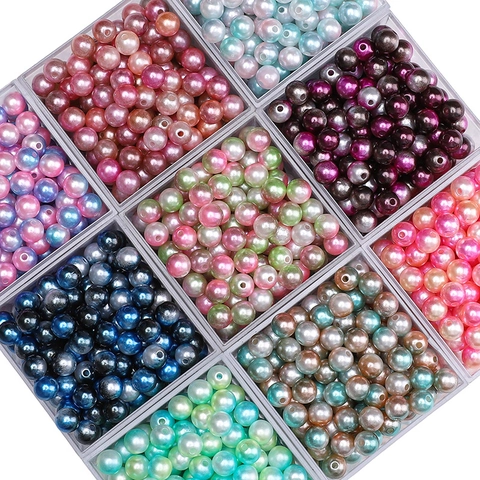 ABS Artificial Pearl Beads Gradient AB Color Round Loose Beads For DIY Jewelry Making Handmade Crafts Accessories
