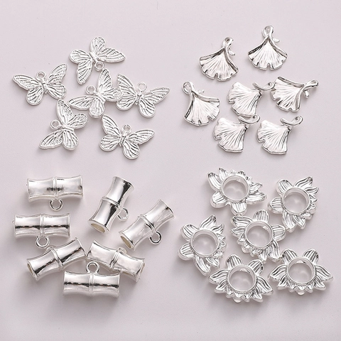 Silver Plated Alloy DIY Jewelry Accessories Butterfly Lotus Gingko Leaf Bamboo Joint Spacer Beads Pendant For Bracelet Making Craft