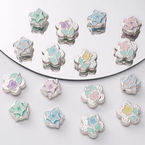 Alloy Enamel Tulip Star Flower DIY Jewelry Charms Beads For Bracelet Earrings Necklace Keychain Craft Accessory Women