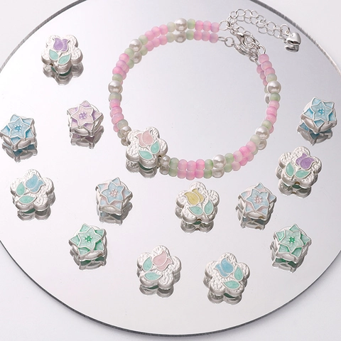Alloy Enamel Tulip Star Flower DIY Jewelry Charms Beads For Bracelet Earrings Necklace Keychain Craft Accessory Women