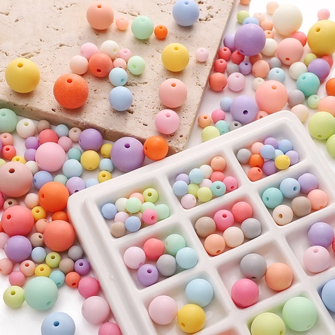 Frosted Acrylic Round Beads Macaron Solid Color Matte Spacer Beads For DIY Necklace Bracelet Jewelry Making Handmade Accessories